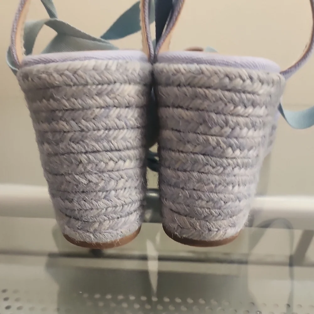 Stuart Weitzman Blue Espadrille Wedge Sandals Wrap Tie Summer Resort